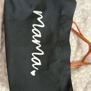 Source Unknown Black Canvas 'mama' Tote with Tan Handles